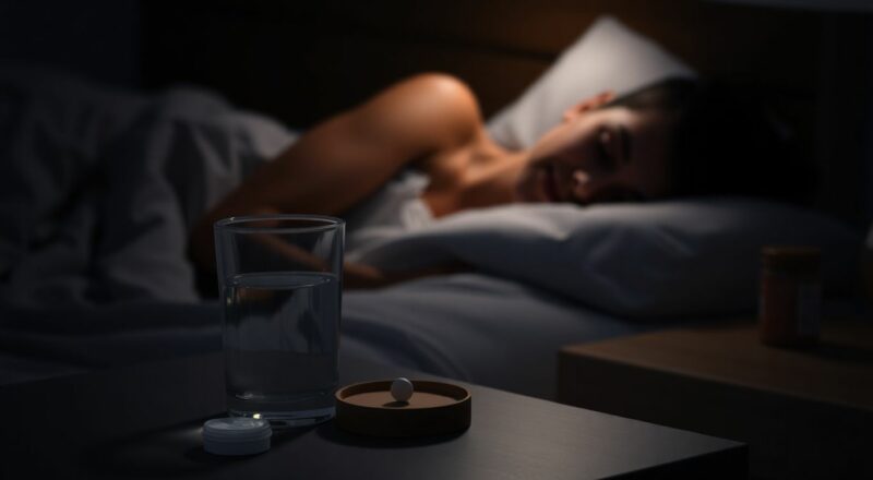 Personne dormant paisiblement dans une chambre à coucher sombre.