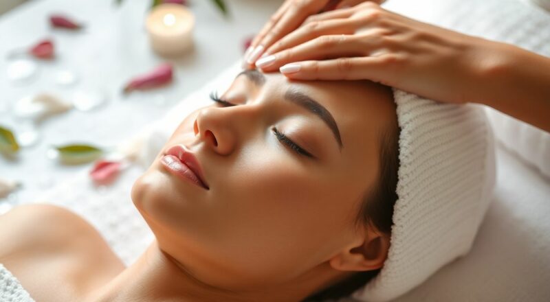Relaxing head massage in a tranquil spa environment.